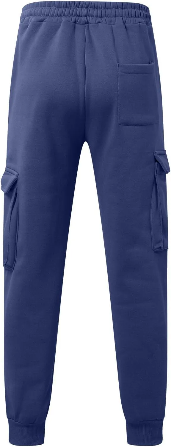 Mens Fleece Sweatpants Baggy Cargo Sweatpants with Pockets Elastic Waist Drawstring Joggers Trousers