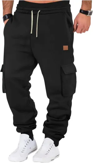 Mens Fleece Sweatpants Baggy Cargo Sweatpants with Pockets Elastic Waist Drawstring Joggers Trousers