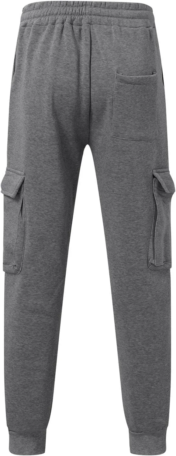 Mens Fleece Sweatpants Baggy Cargo Sweatpants with Pockets Elastic Waist Drawstring Joggers Trousers