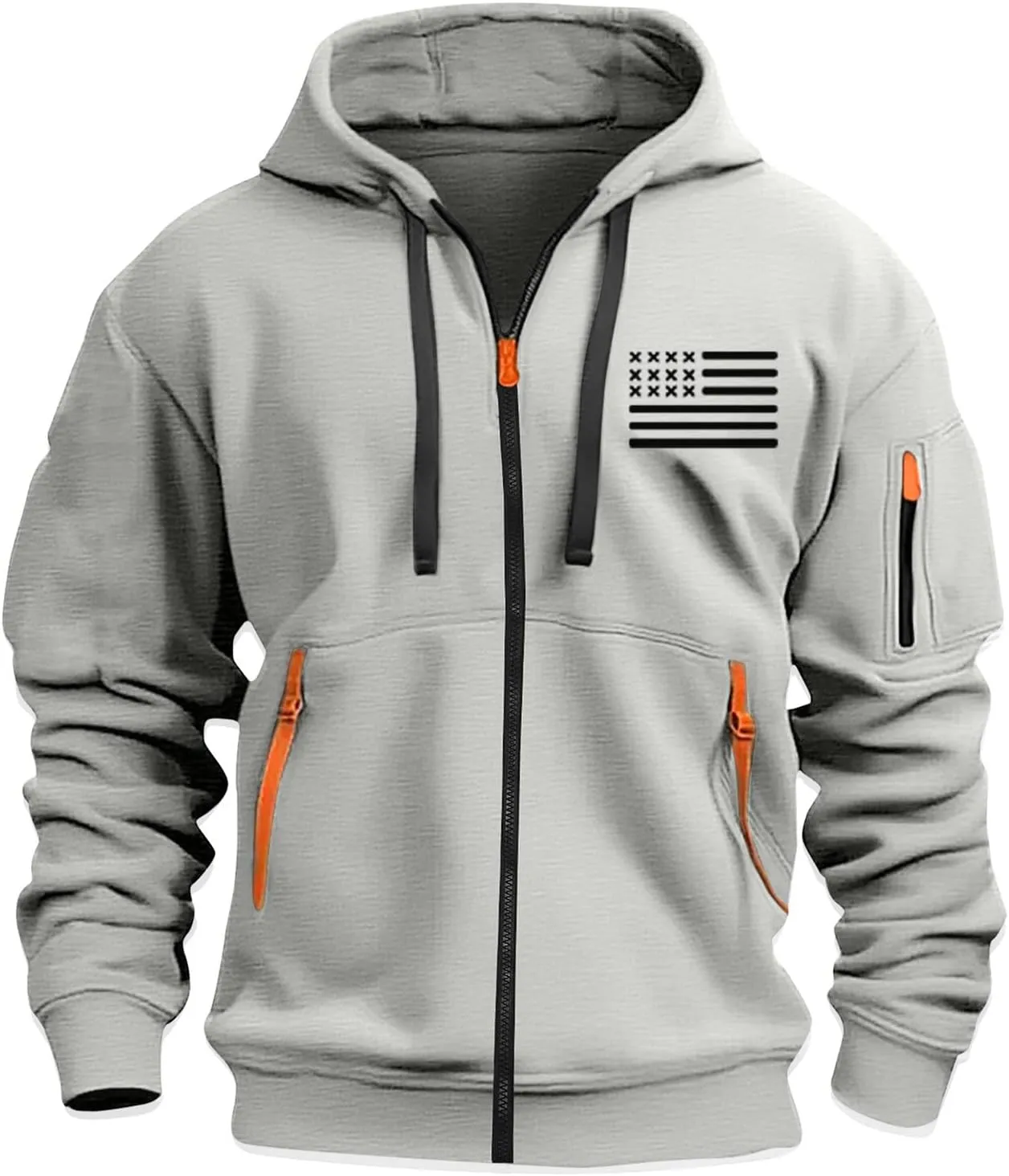 Mens Full Zip American Flag Print Hoodie Army Long Sleeve Drawstring Shirt Soft Patriotic Sweatshirt with Pockets