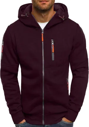 Men's Full Zipper Hoodie Long-Sleeved Drawstring Casual Hooded Sweater with Pockets Jogging Track and Filed Gym Hoodie
