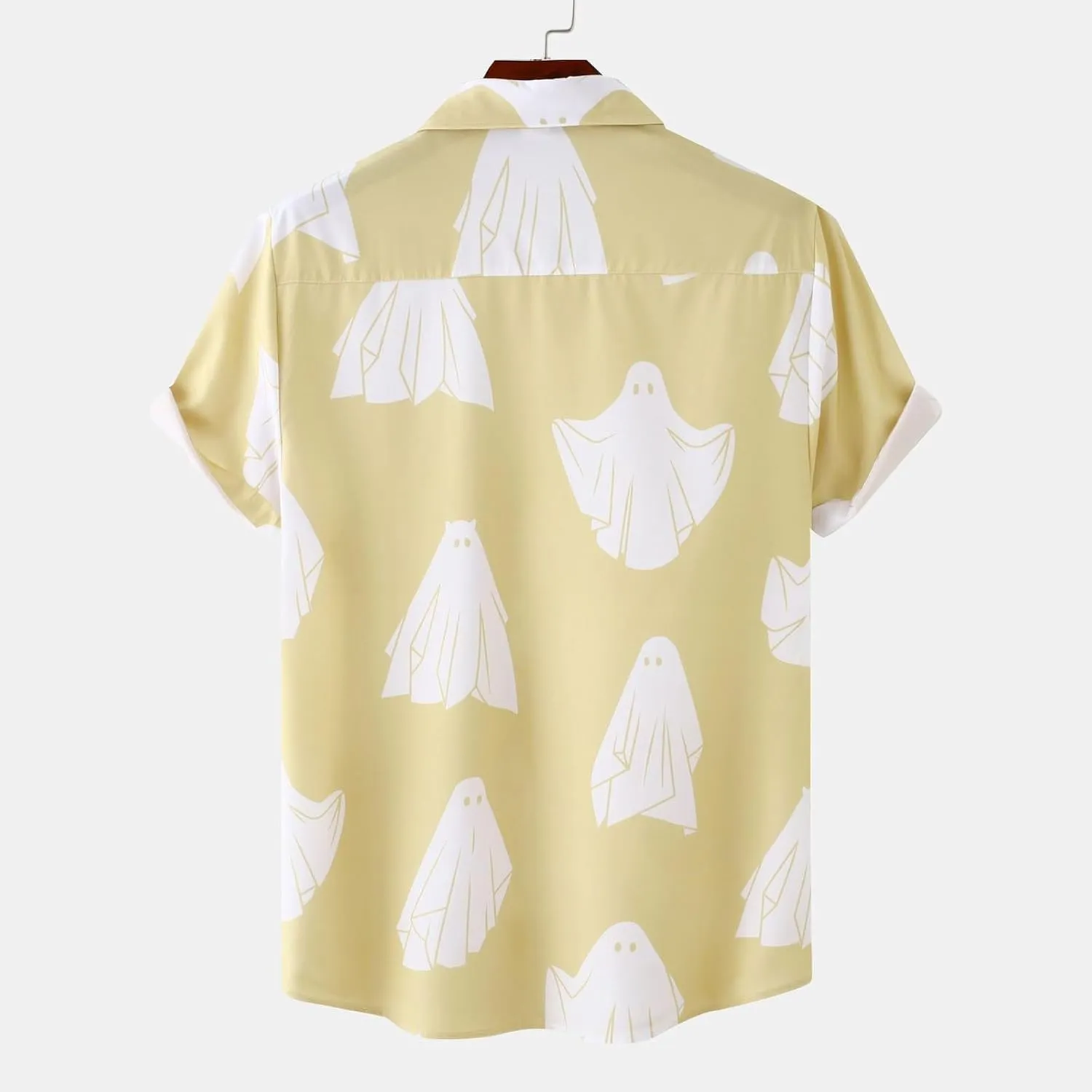 Men's Ghost Printed Button Down Shirts Funny Halloween Short Sleeve Dress Shirt Casual Loose Holiday Beach Party Tops