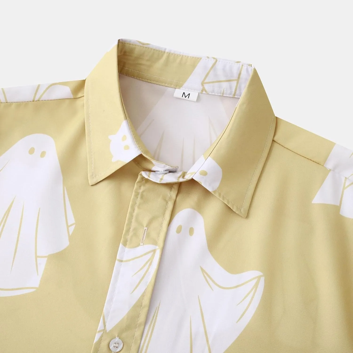 Men's Ghost Printed Button Down Shirts Funny Halloween Short Sleeve Dress Shirt Casual Loose Holiday Beach Party Tops