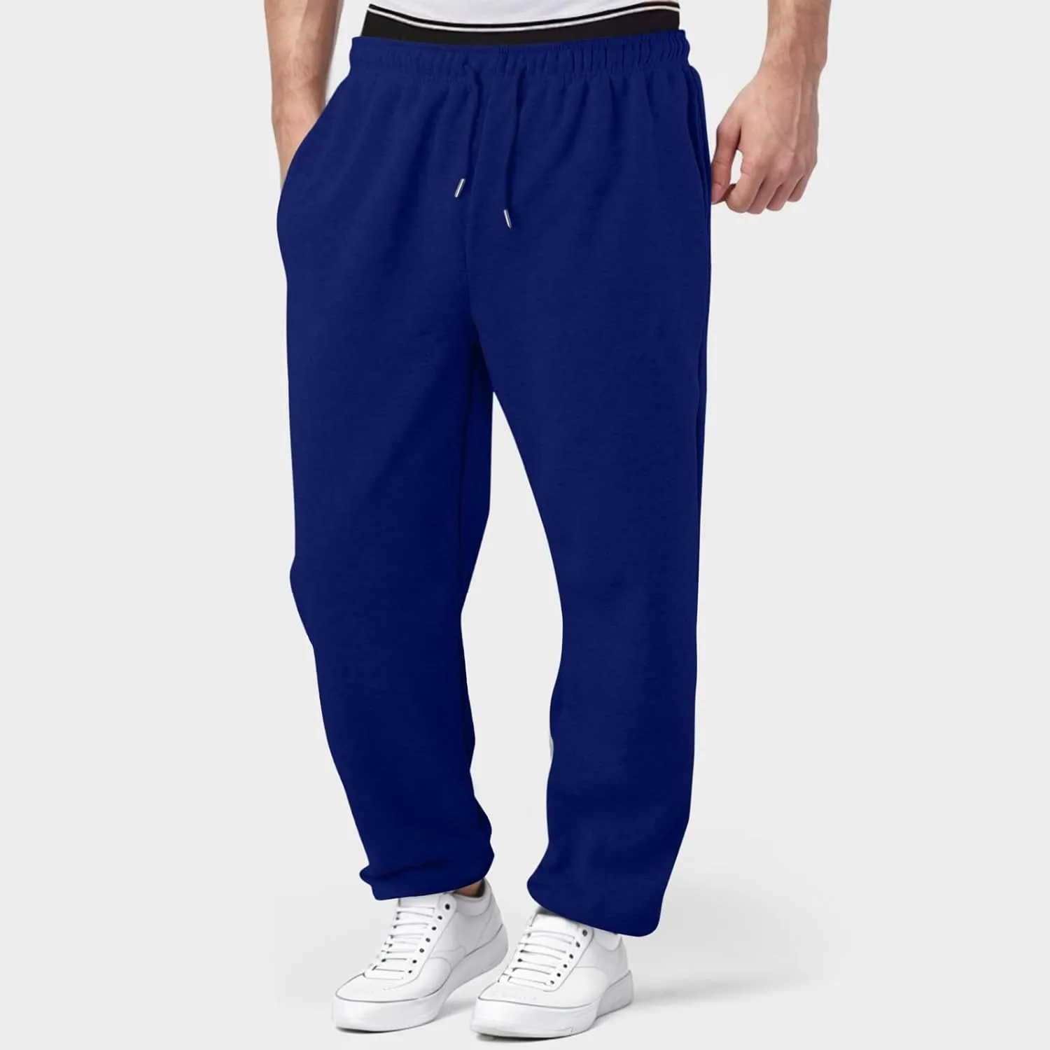 Men's Heavyweight Fleece Cargo Sweatpants Baggy Sweat Pants with Pockets Elastic Waist Drawstring Joggers Trousers