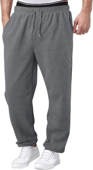 Men's Heavyweight Fleece Cargo Sweatpants Baggy Sweat Pants with Pockets Elastic Waist Drawstring Joggers Trousers