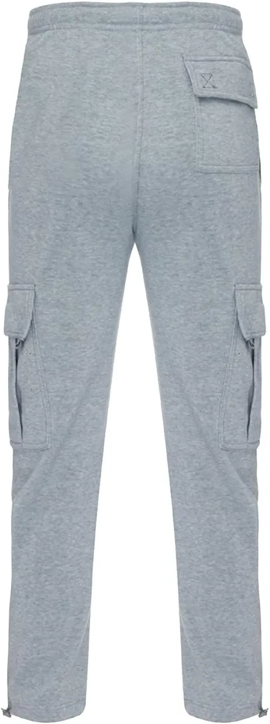 Men's Heavyweight Fleece Cargo Sweatpants Baggy Sweat Pants with Pockets Elastic Waist Drawstring Joggers Trousers