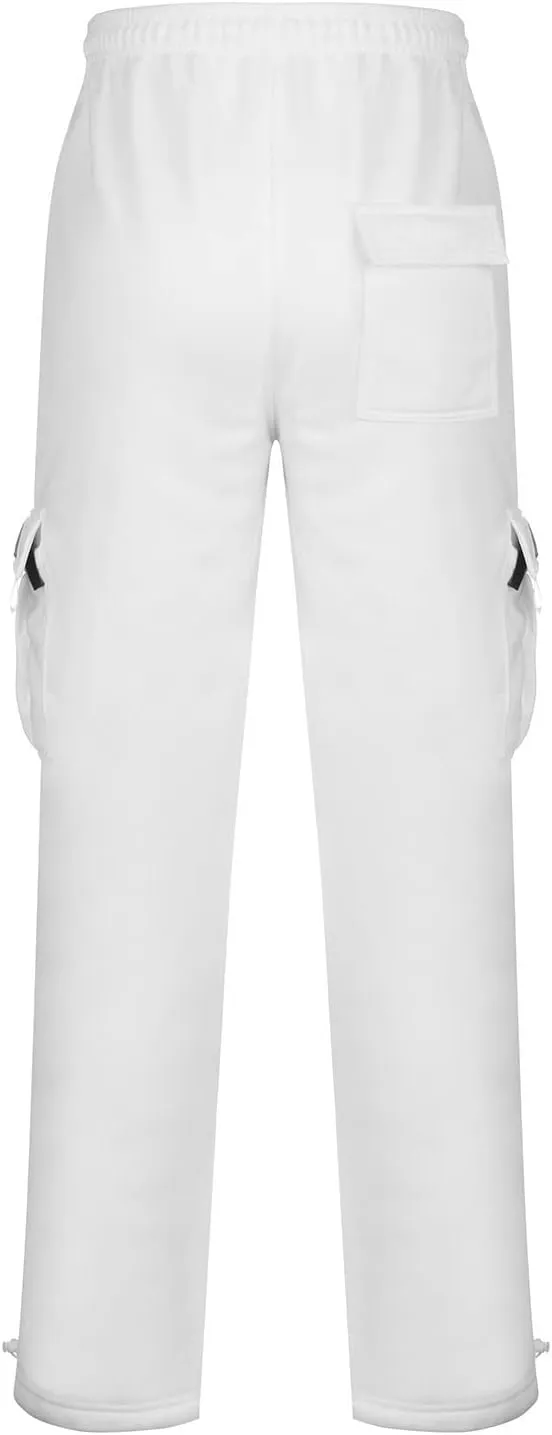 Men's Heavyweight Fleece Cargo Sweatpants Baggy Sweat Pants with Pockets Elastic Waist Drawstring Joggers Trousers