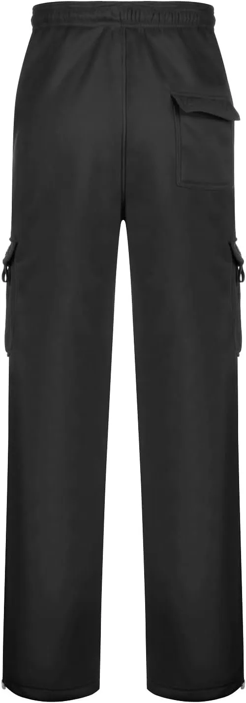 Men's Heavyweight Fleece Cargo Sweatpants Baggy Sweat Pants with Pockets Elastic Waist Drawstring Joggers Trousers