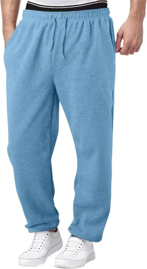 Men's Heavyweight Fleece Cargo Sweatpants Baggy Sweat Pants with Pockets Elastic Waist Drawstring Joggers Trousers