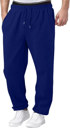 Men's Heavyweight Fleece Cargo Sweatpants Baggy Sweat Pants with Pockets Elastic Waist Drawstring Joggers Trousers
