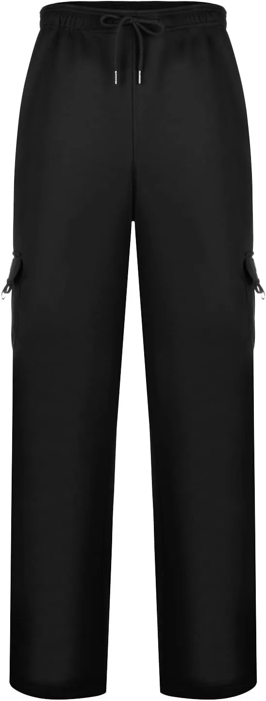 Men's Heavyweight Fleece Cargo Sweatpants Baggy Sweat Pants with Pockets Elastic Waist Drawstring Joggers Trousers