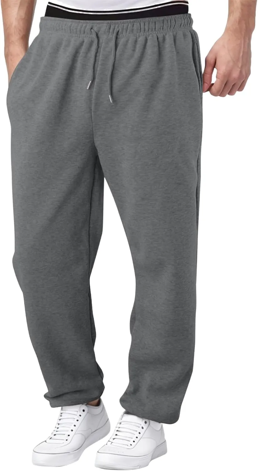Men's Heavyweight Fleece Cargo Sweatpants Baggy Sweat Pants with Pockets Elastic Waist Drawstring Joggers Trousers