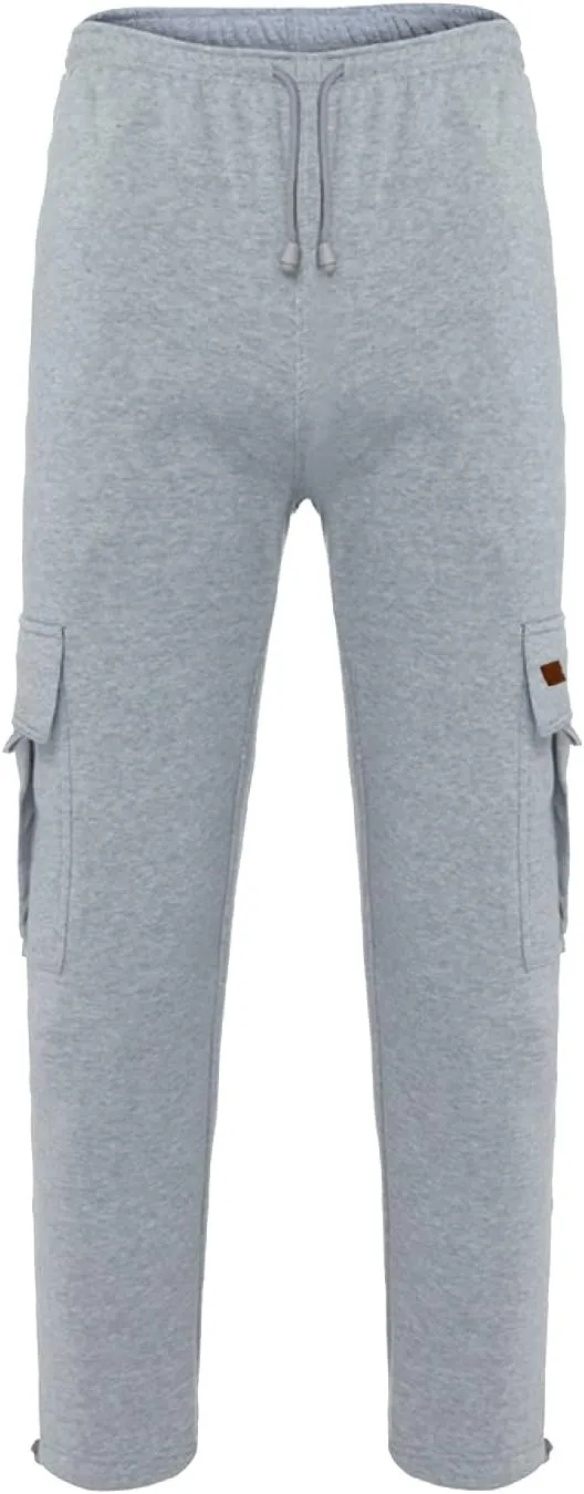 Men's Heavyweight Fleece Cargo Sweatpants Baggy Sweat Pants with Pockets Elastic Waist Drawstring Joggers Trousers