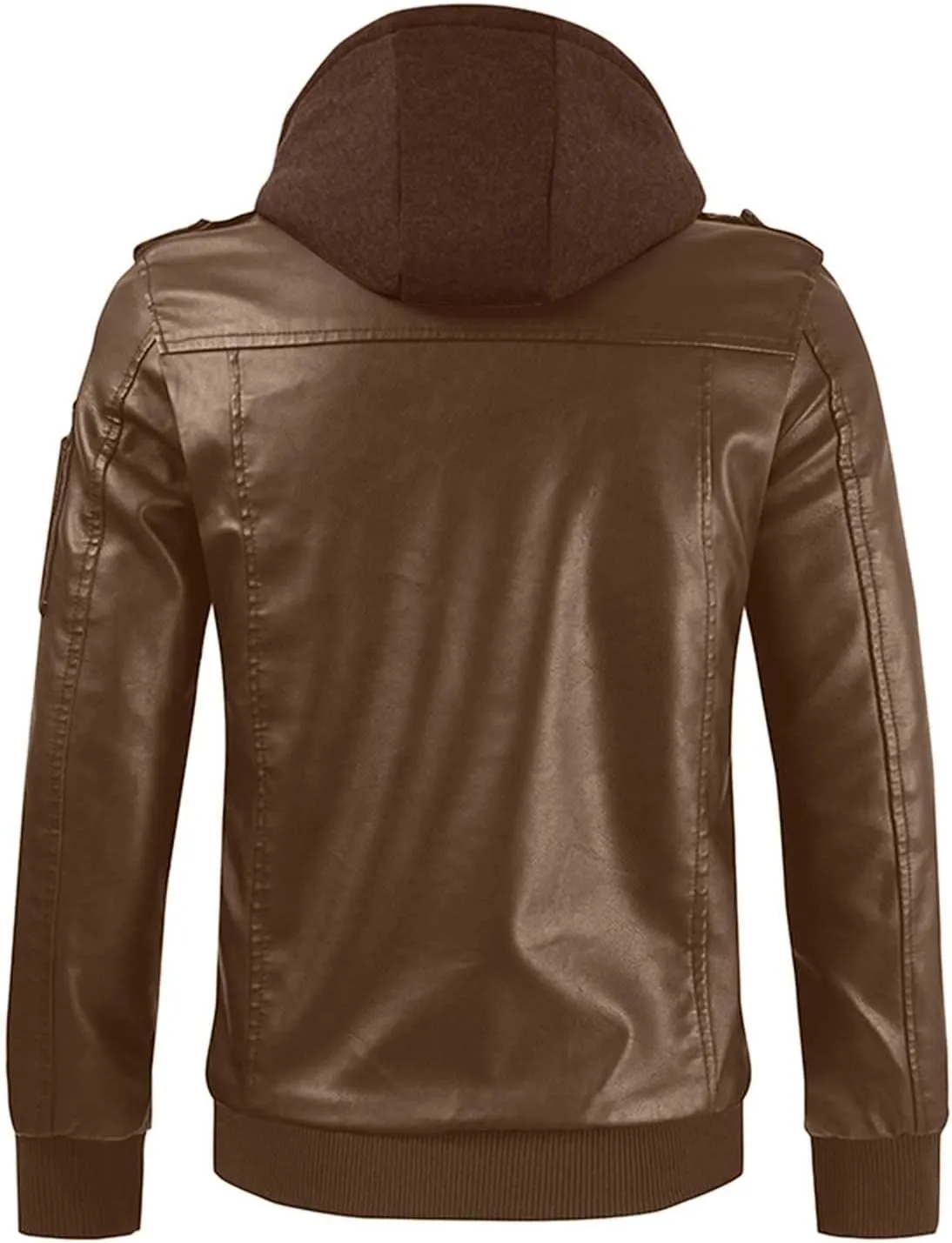 Men's Hooded Leather Coats Fall Winter Motorcycle PU Leather Jackets with Hood, Casual Stylish Zip Up Outerwear