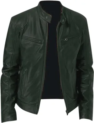 Mens Leather Jacket Black Bomber Jackets Motorcycle Faux Leather Outwear Lightweight Slim Fit Cool Biker Coat