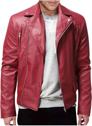 Mens Leather Jacket Black Bomber Jackets Motorcycle Faux Leather Outwear Lightweight Slim Fit Cool Biker Coat