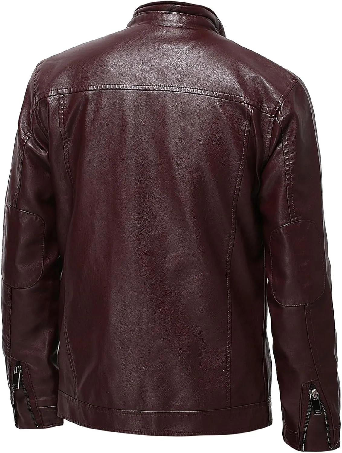 Men's Leather Jacket Stand Collar Faux Biker Vintage Motorcycle Outwear Long Sleeve Waterproof Distressed Zip Jackets