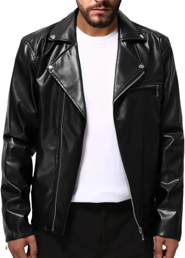 Men's Leather Jackets Zipper Motorcycle Jacket Coat