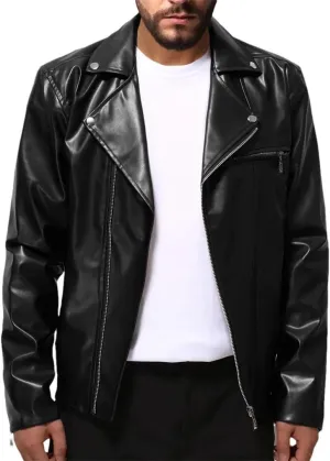 Men's Leather Jackets Zipper Motorcycle Jacket Coat