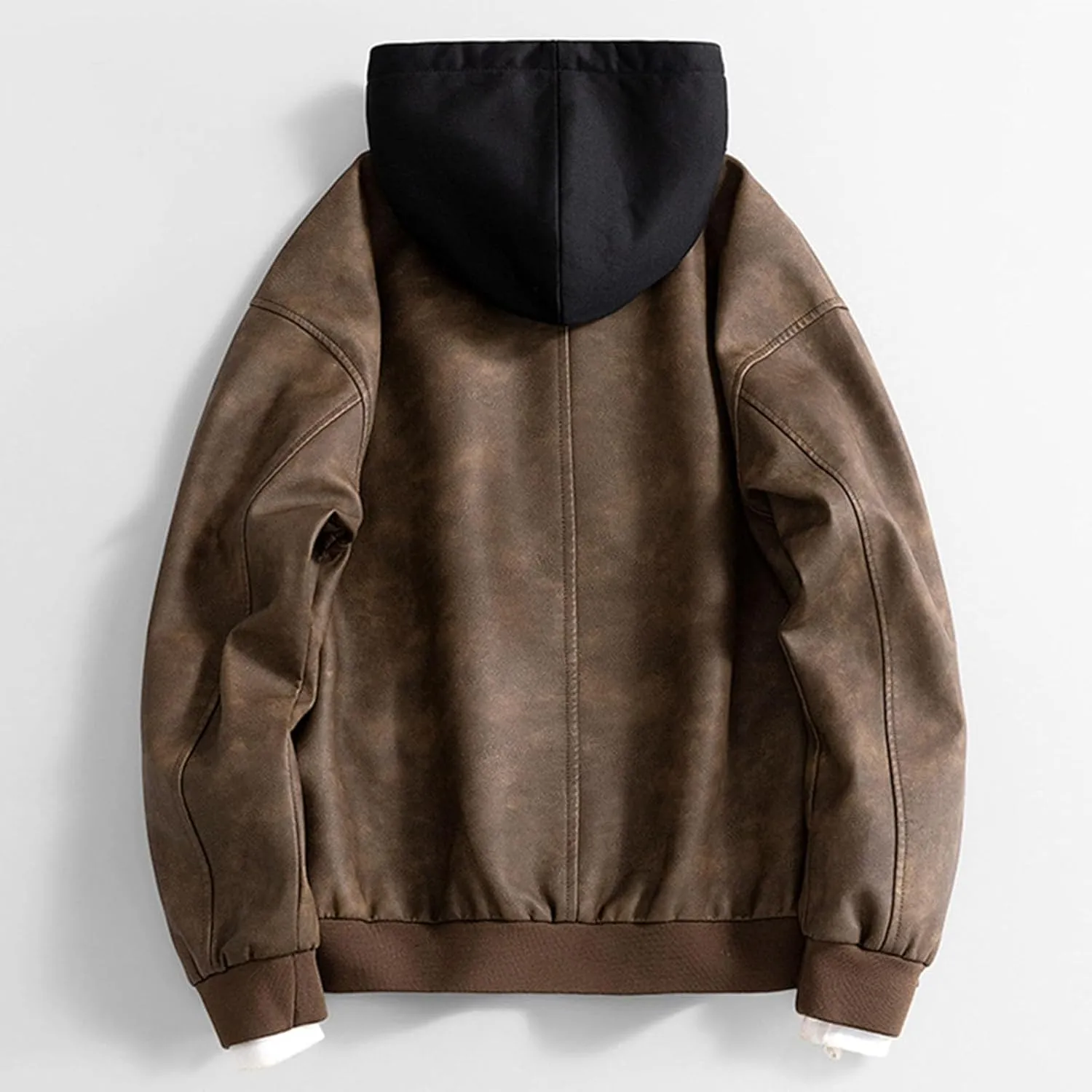 Mens Lightweight PU Leather Hooded Jacket Causal Button Down Biker Jacket Motorcycle Outerwear Coat Fashion Clothes