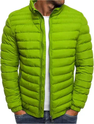 Mens Lightweight Quilted Jacket Solid Winter Coat Full Zip Stand Collar Zipper Down Jackets Windproof Puffer Jacket