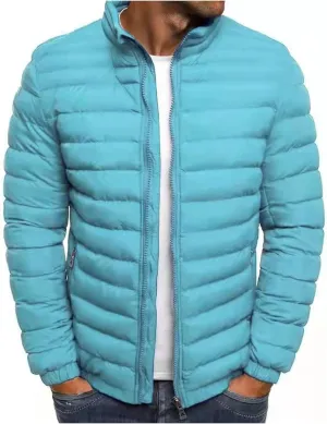 Mens Lightweight Quilted Jacket Solid Winter Coat Full Zip Stand Collar Zipper Down Jackets Windproof Puffer Jacket