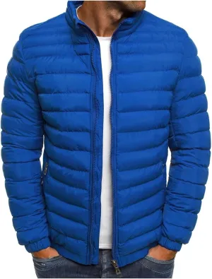 Mens Lightweight Quilted Jacket Solid Winter Coat Full Zip Stand Collar Zipper Down Jackets Windproof Puffer Jacket