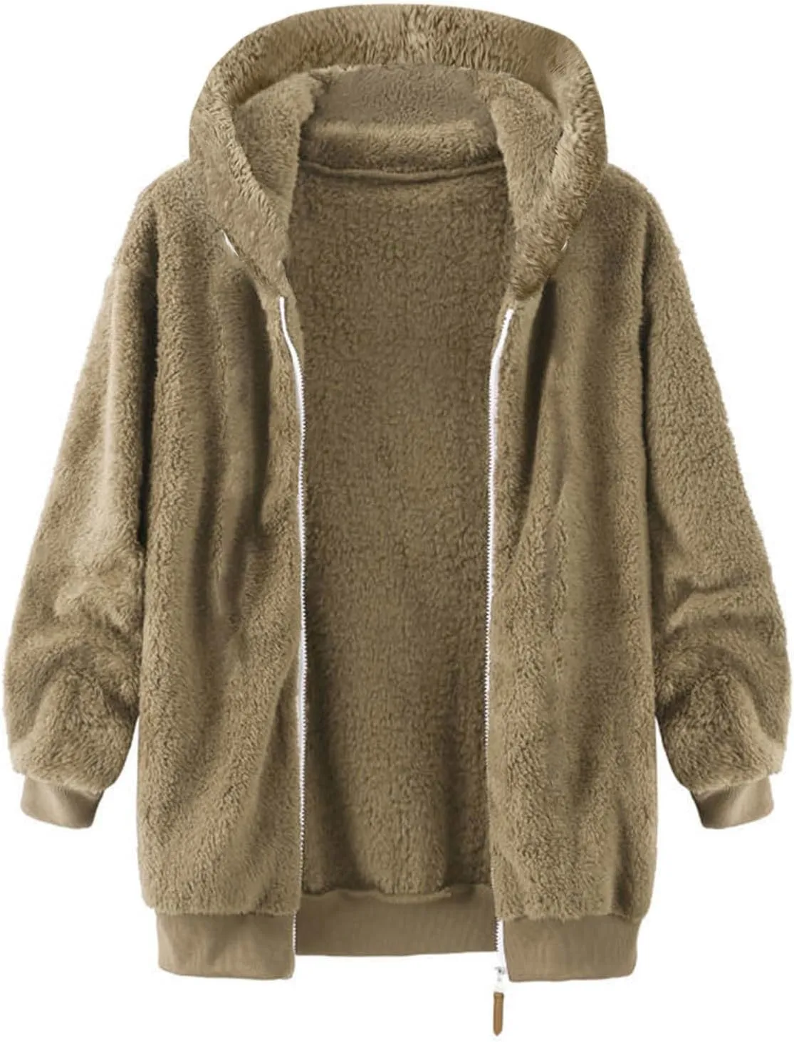 Mens Sherpa Fleece Hoodie Full Zip Fuzzy Jackets Winter Warm Soft Fluffy Faux Fur Coat Casual Baggy Hooded Jackets
