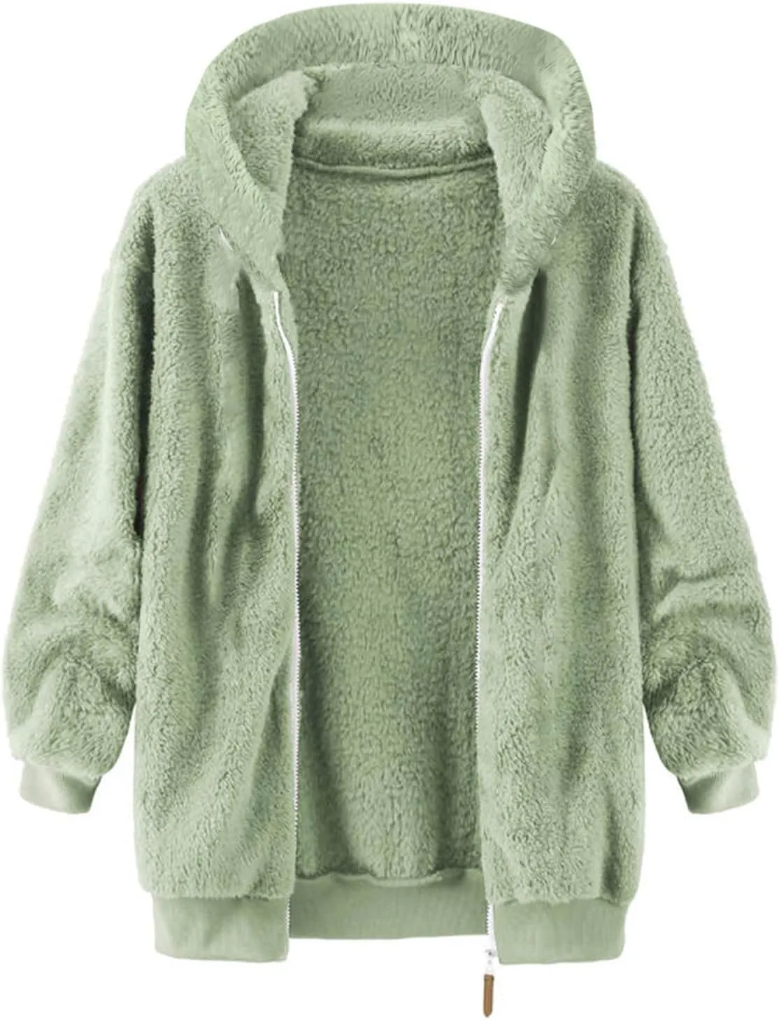 Mens Sherpa Fleece Hoodie Full Zip Fuzzy Jackets Winter Warm Soft Fluffy Faux Fur Coat Casual Baggy Hooded Jackets