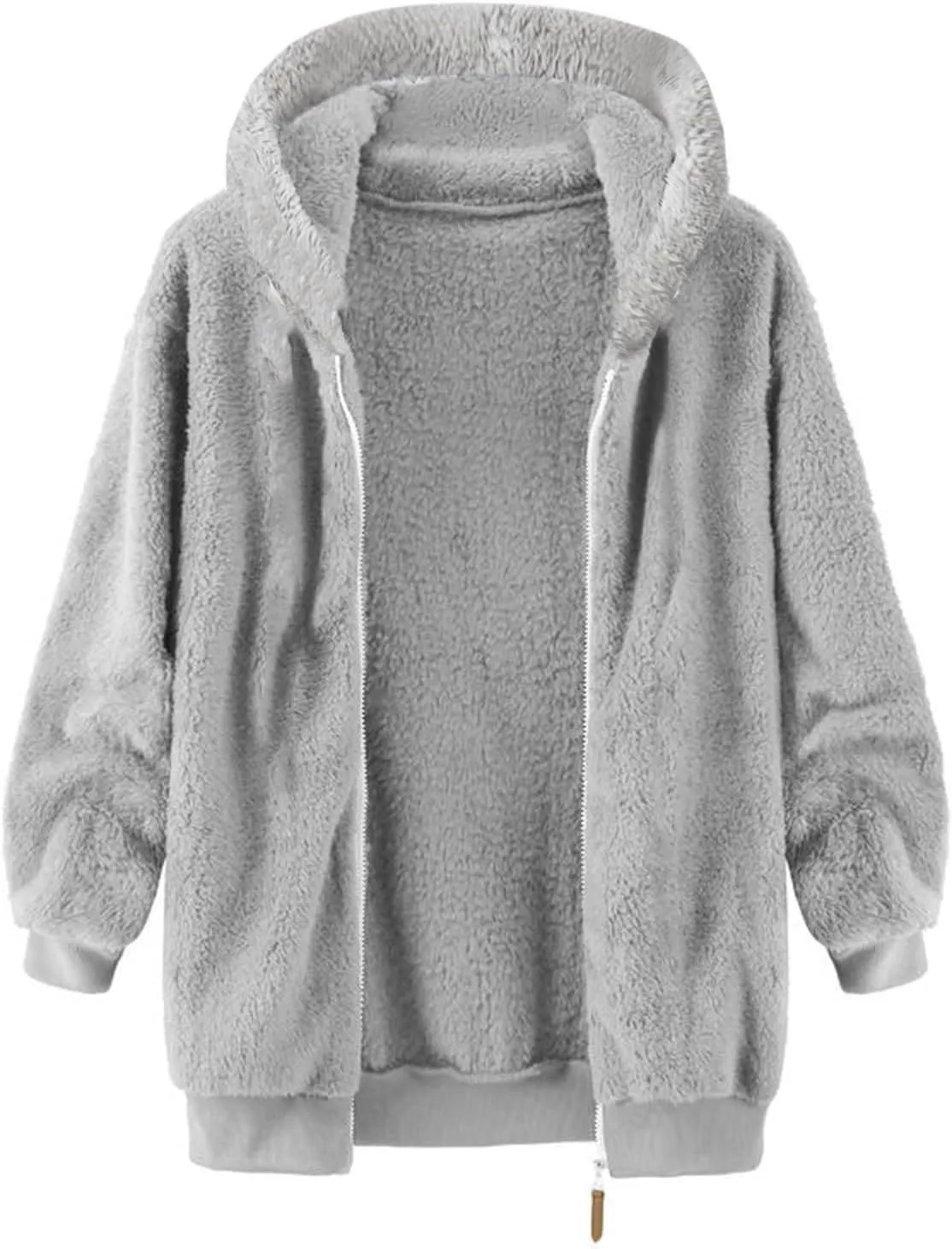 Mens Sherpa Fleece Hoodie Full Zip Fuzzy Jackets Winter Warm Soft Fluffy Faux Fur Coat Casual Baggy Hooded Jackets