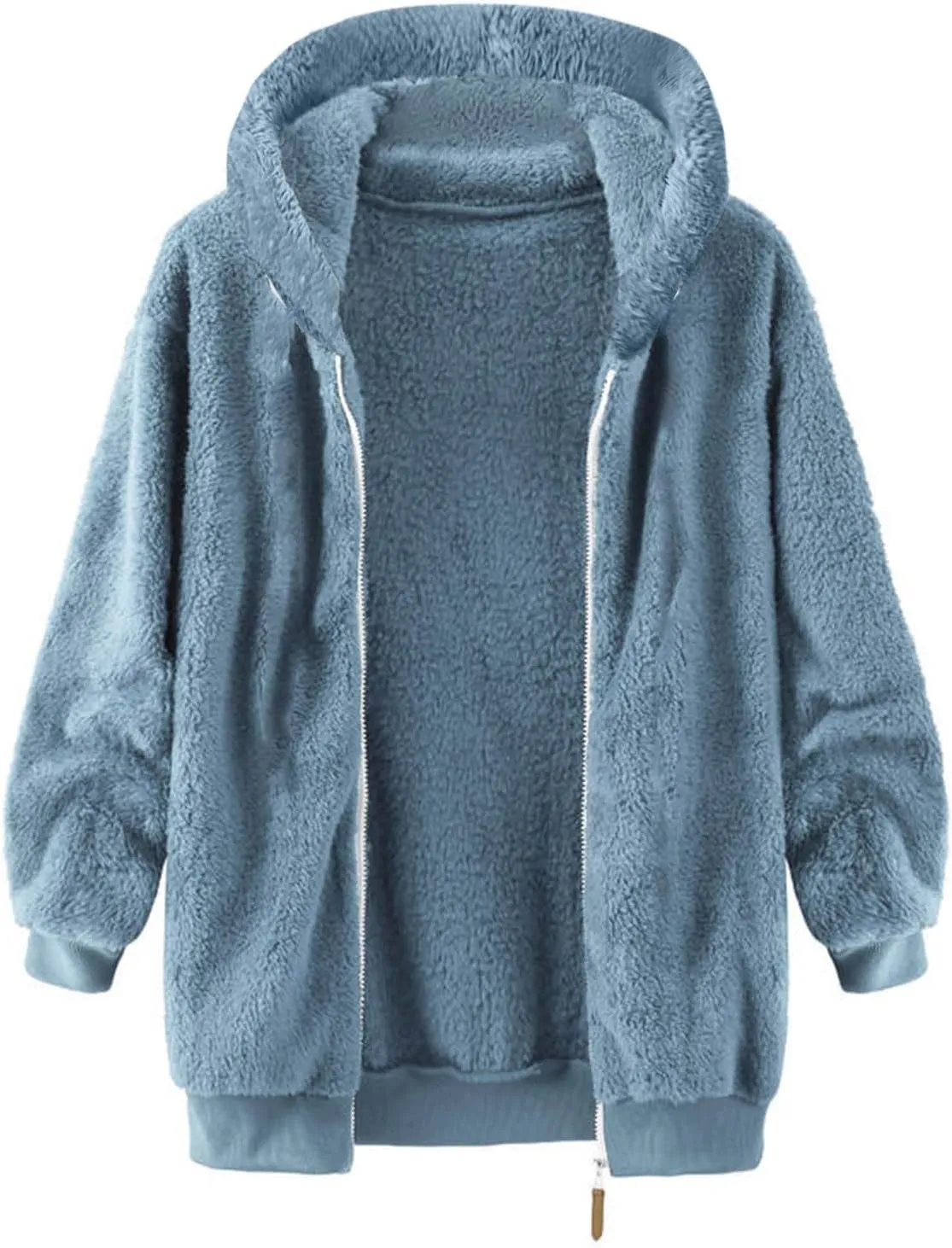 Mens Sherpa Fleece Hoodie Full Zip Fuzzy Jackets Winter Warm Soft Fluffy Faux Fur Coat Casual Baggy Hooded Jackets