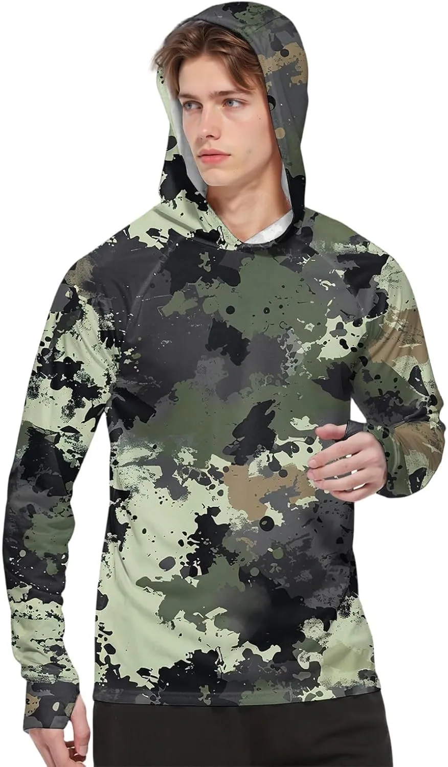 Mens Sun Protection Shirt Ice Silk Camou Long Sleeve Lightweight Breathable Rash Guard SPF/UV Fishing Shirt