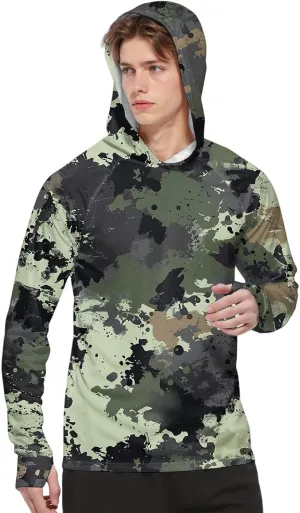 Mens Sun Protection Shirt Ice Silk Camou Long Sleeve Lightweight Breathable Rash Guard SPF/UV Fishing Shirt
