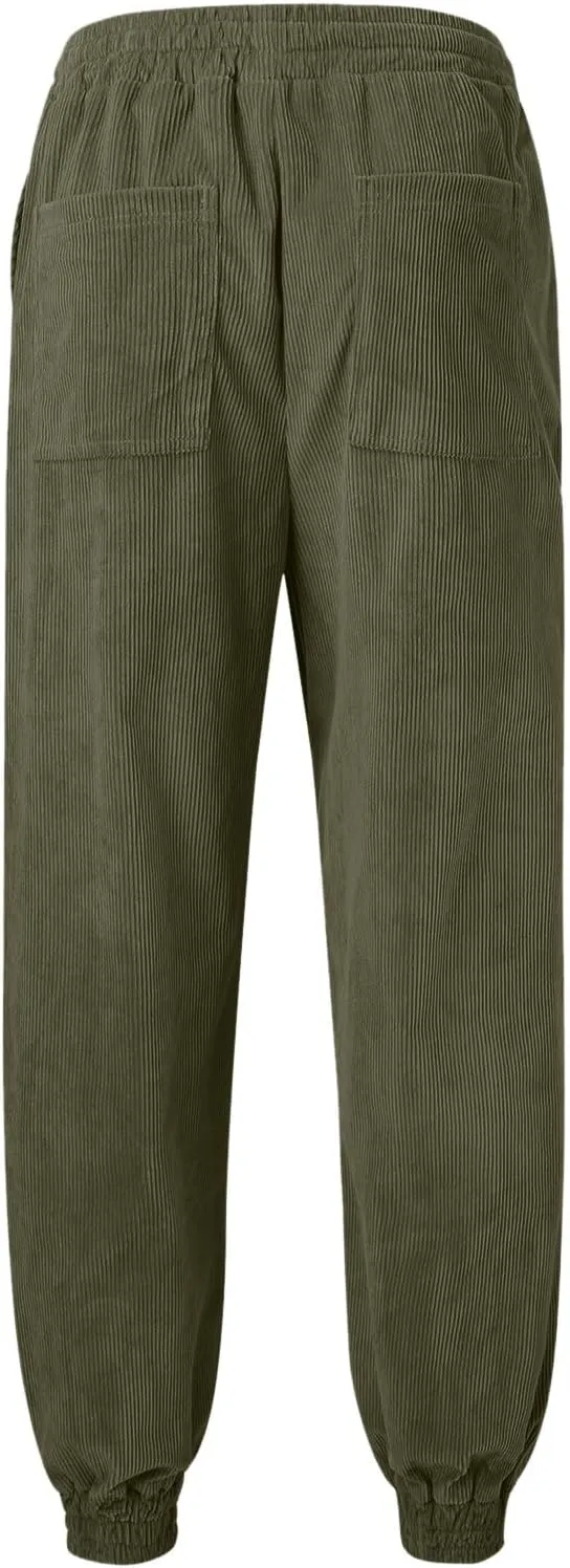 Mens Sweatpants Joggers Corduroy Baggy Sweatpants Cinch Bottoms Straight Leg Elastic Waist Casual Drawstring Joggers