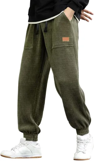 Mens Sweatpants Joggers Corduroy Baggy Sweatpants Cinch Bottoms Straight Leg Elastic Waist Casual Drawstring Joggers