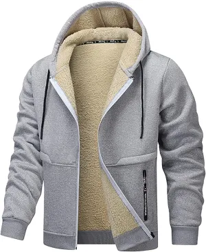 Mens Winter Fleece Hoodies Full Zip Jacket Warm Sherpa Lined Zipper Sweatshirt Outerwear Casual Thick Hoodie Jackets