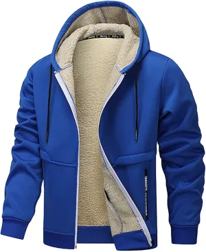 Mens Winter Fleece Hoodies Full Zip Jacket Warm Sherpa Lined Zipper Sweatshirt Outerwear Casual Thick Hoodie Jackets