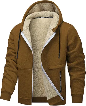 Mens Winter Fleece Hoodies Full Zip Jacket Warm Sherpa Lined Zipper Sweatshirt Outerwear Casual Thick Hoodie Jackets