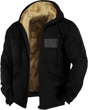 Men's Winter Jacket Fleece Sherpa Lined Sweatshirt Tops Printed Hoodies Hooded Outerwear Zipper Work Cargo Coats