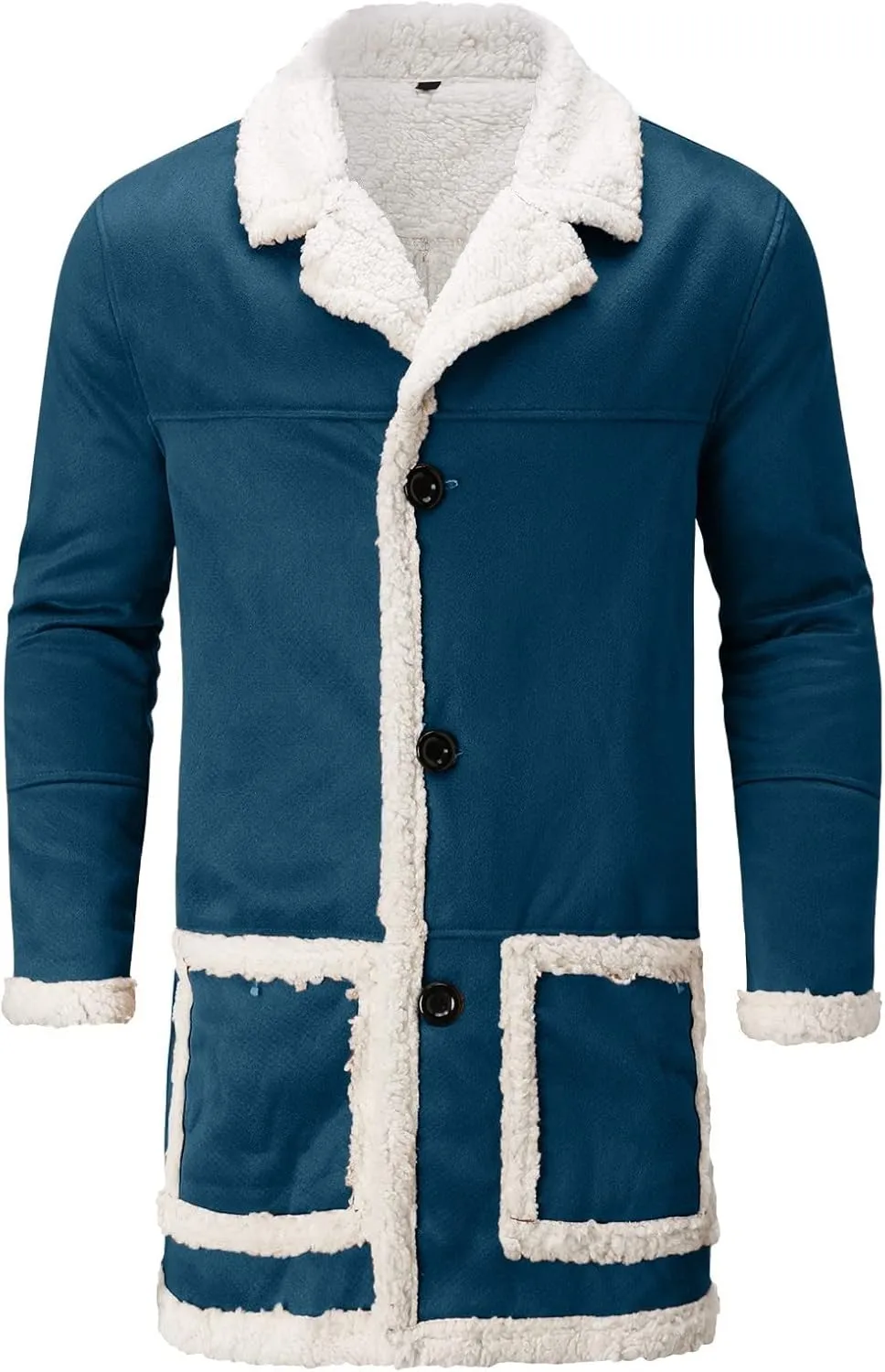 Mens Winter Suede Sherpa Lined Coat Fleece Sheepskin Jacket Pea Coat Faux Fur Collar Shearling Jacket Leather Coat