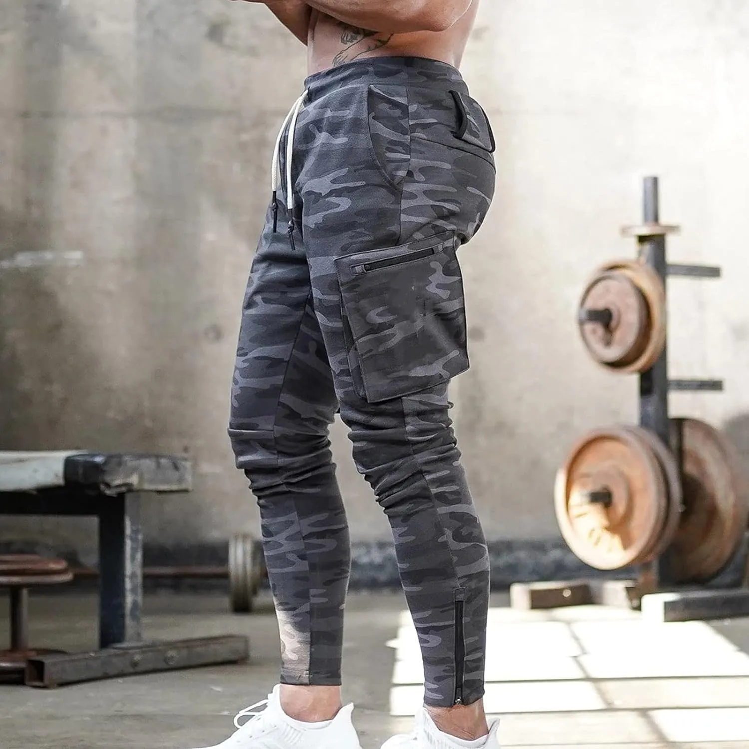 Mens Workout Cargo Sweatpants Trousers Work Wear Combat Fitness Drawstring Pockets Rope Loose Sweatpant 2023 Outdoor