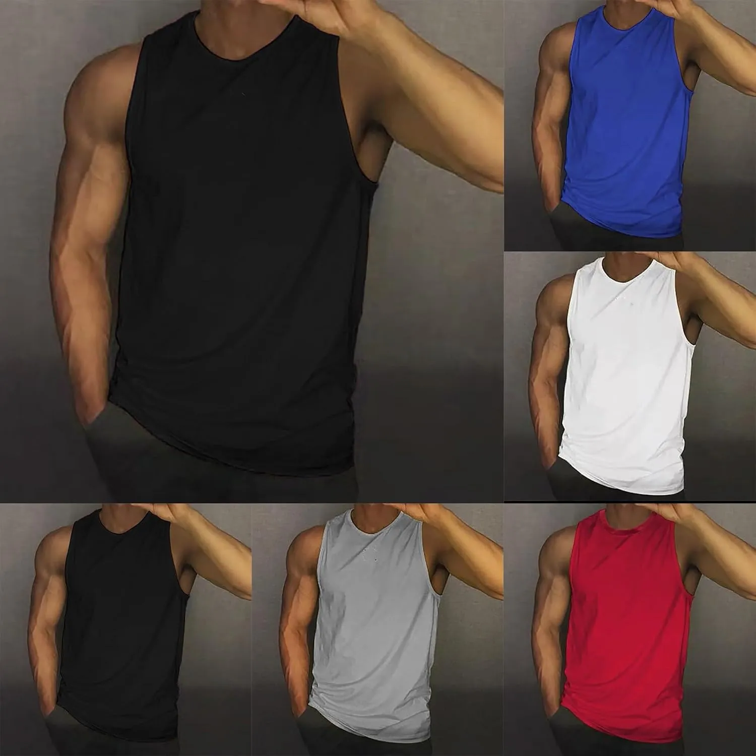 Men's Workout Tank Tops Quick Dry Sleeveless Bodybuilding Muscle Tees Athletic Gym Running Swim Beach Training Shirts