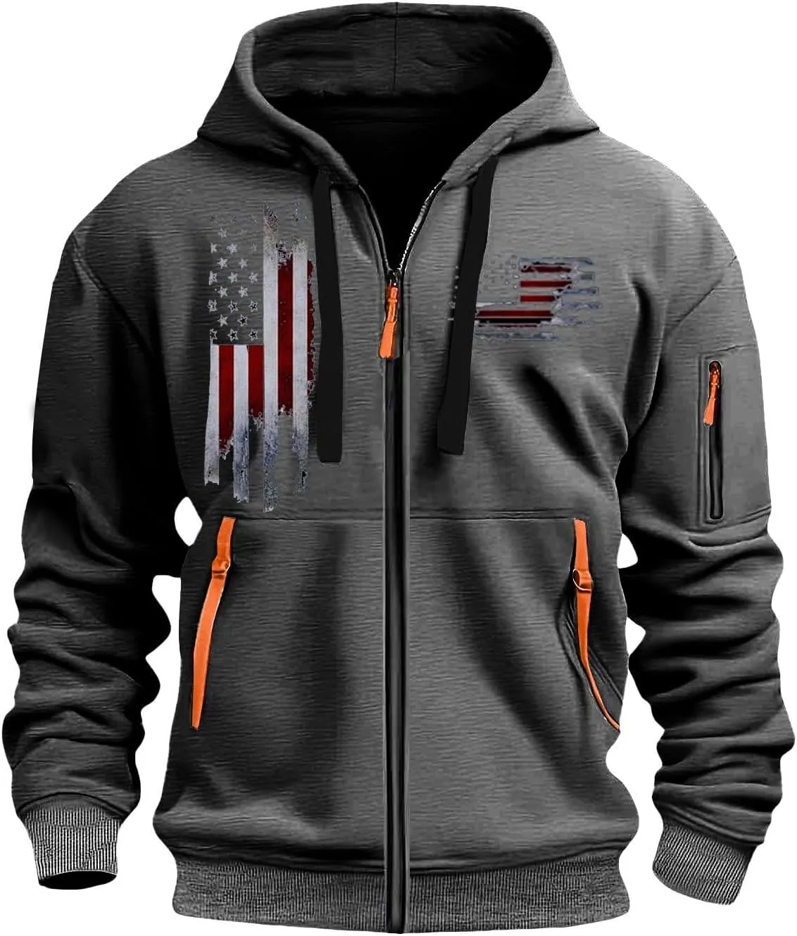 Mens Zip Up USA Flag Print Hoodies Casual Long Sleeve Drawstring Shirts Comfort Patriotic Sweatshirt with Pockets