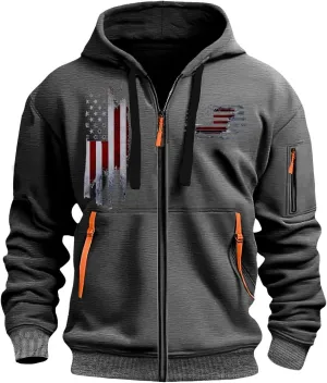 Mens Zip Up USA Flag Print Hoodies Casual Long Sleeve Drawstring Shirts Comfort Patriotic Sweatshirt with Pockets