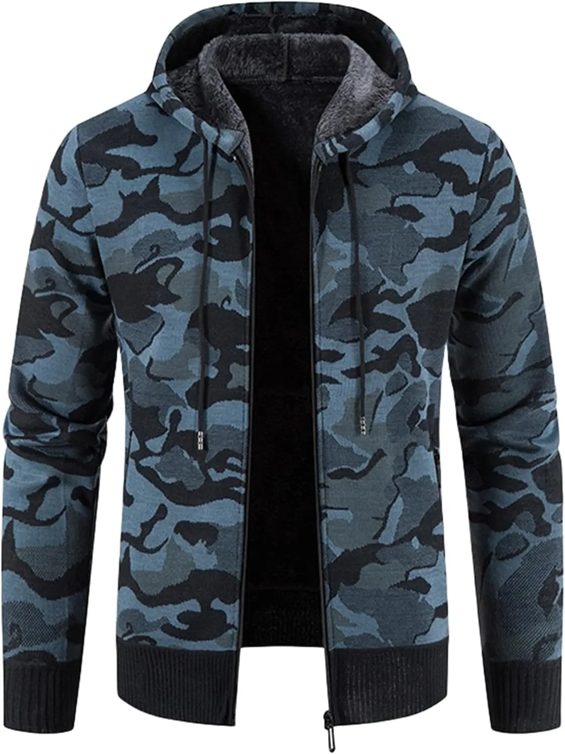 Mmoneyake Mens Camo Full Zip Hoodie Athletic Soft Sherpa Lined Fleece Hooded Sweater Jacket Long Sleeve Sweatshirt Sport Coat