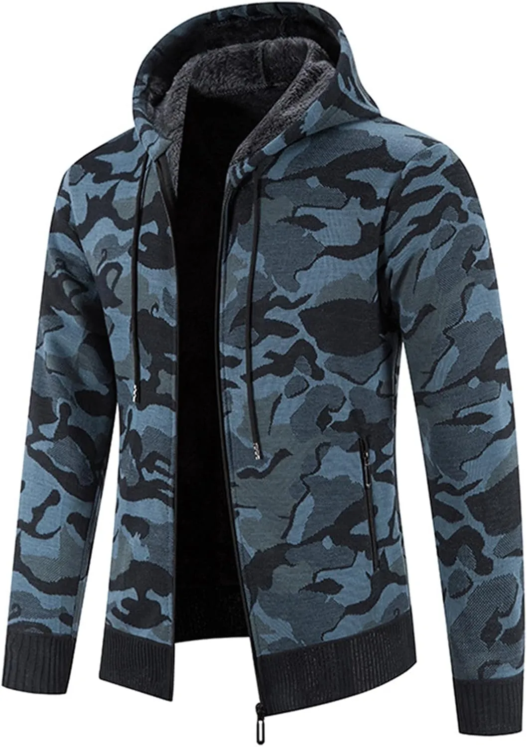 Mmoneyake Mens Camo Full Zip Hoodie Athletic Soft Sherpa Lined Fleece Hooded Sweater Jacket Long Sleeve Sweatshirt Sport Coat
