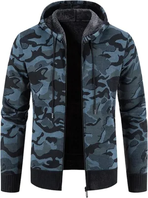 Mmoneyake Mens Camo Full Zip Hoodie Athletic Soft Sherpa Lined Fleece Hooded Sweater Jacket Long Sleeve Sweatshirt Sport Coat
