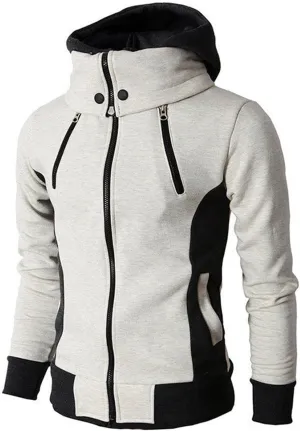 Mmoneyake Mens Full Zip Hoodie Long Sleeve Hooded Sweatshirt Color Block Turtleneck Jacket Coat Sportswear Club Fleece Hoodie
