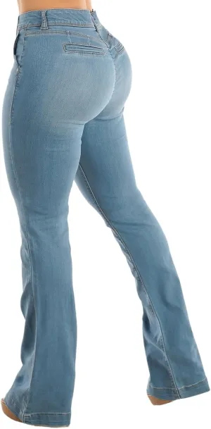 Moda Xpress Women's Butt Lifting High Waisted Bootcut Jeans - Stretchy, Comfortable Flare Jeans in Junior Size Vintage Style