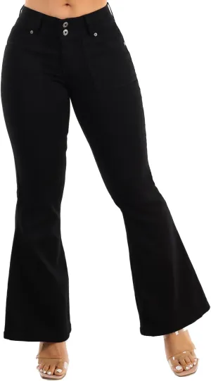 Moda Xpress Womens Juniors High Waisted Stretchy Straight Wide Leg Flared Jeans for Women